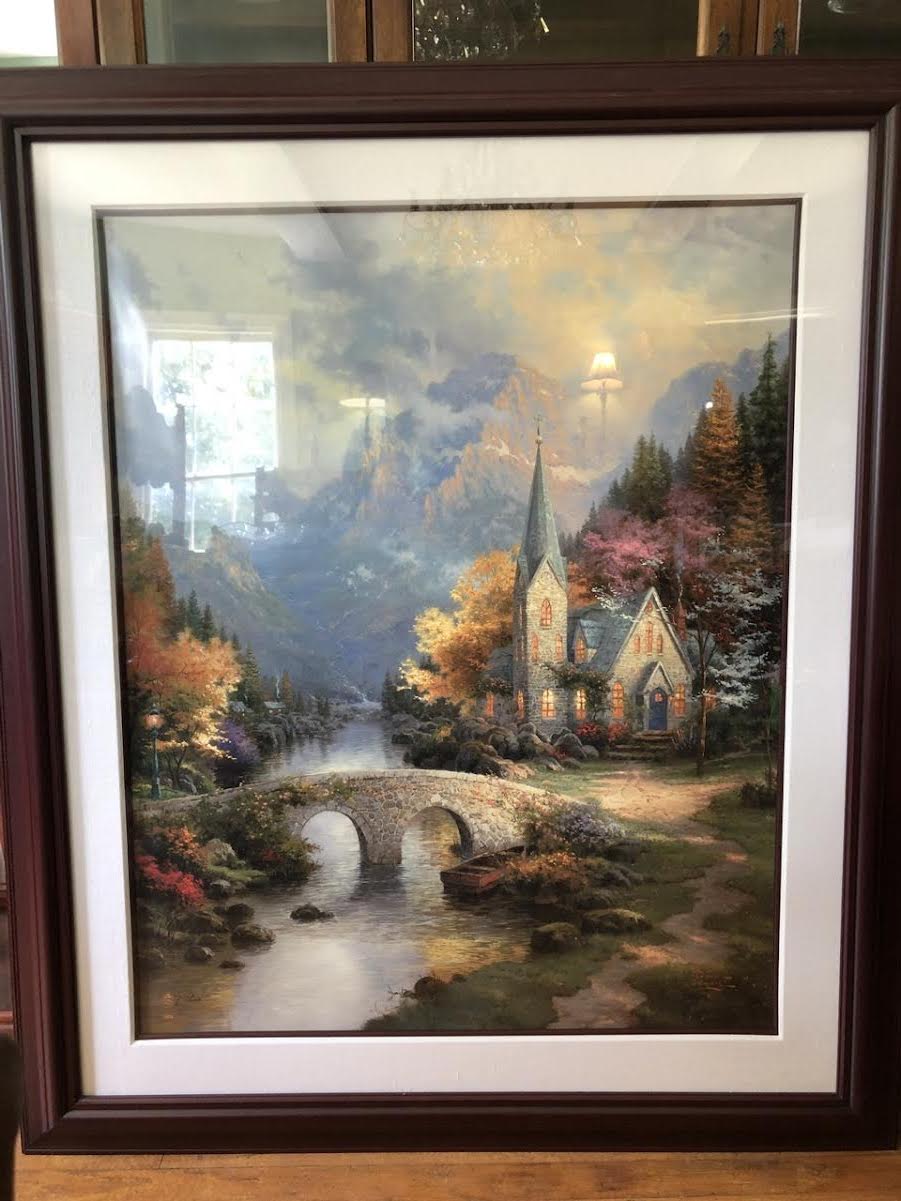 THOMAS KINKADE MOUNTAIN CHAPEL (SIGNED AND NUMBERED PRINT) 45 X 53