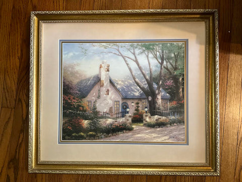 LARGE THOMAS KINKADE "MORNING GLORY COTTAGE" SIGNED NUMBERED MATTED AND FRAMED