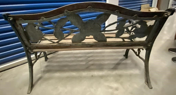 BERKELEY FORGE CAST IRON WOODEN SLAT OUTDOOR BENCH