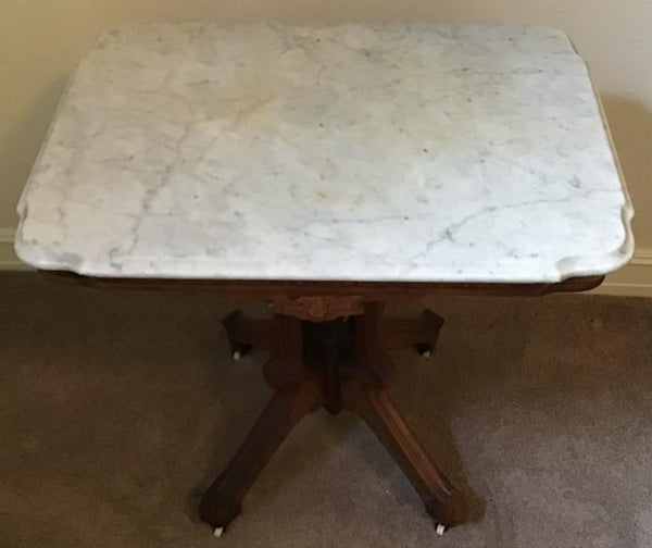 ANTIQUE WHITE MARBLE TOP PEDESTAL TABLE