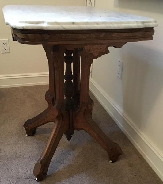 ANTIQUE WHITE MARBLE TOP PEDESTAL TABLE