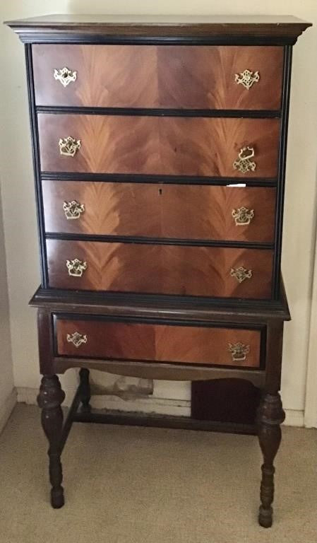 VINTAGE NORTHWESTERN WOOD BLACK TRIM DROP FRONT SECRETARY CABINET