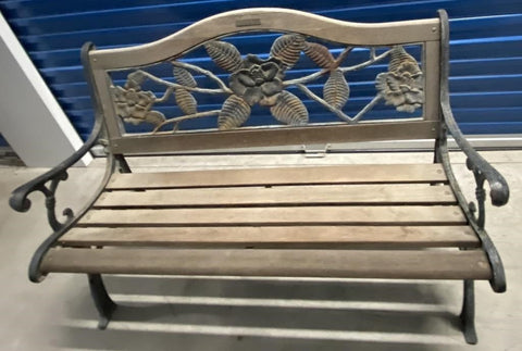 BERKELEY FORGE CAST IRON WOODEN SLAT OUTDOOR BENCH