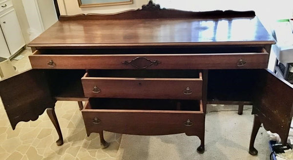 ANTIQUE WOOD BUFFET WITH CABRIOLE LEGS