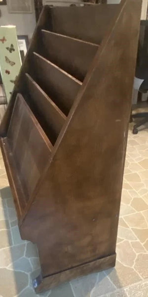 LARGE WOODEN MAGAZINE NEWSPAPER STORAGE RACK