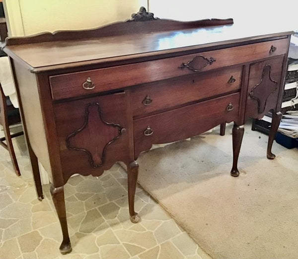 ANTIQUE WOOD BUFFET WITH CABRIOLE LEGS