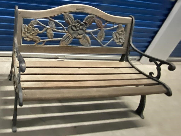 BERKELEY FORGE CAST IRON WOODEN SLAT OUTDOOR BENCH