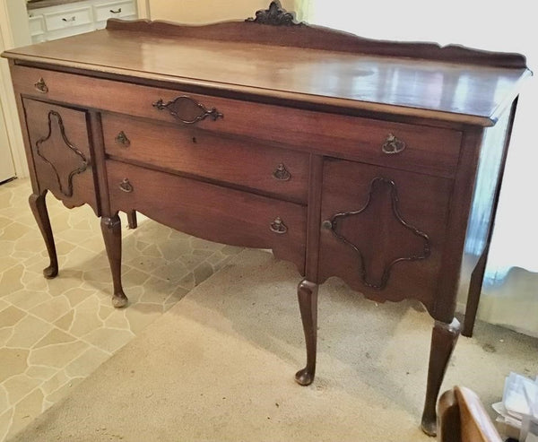 ANTIQUE WOOD BUFFET WITH CABRIOLE LEGS