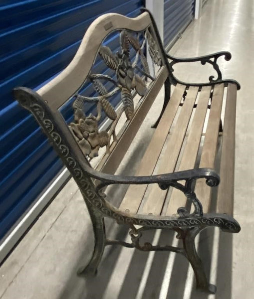 BERKELEY FORGE CAST IRON WOODEN SLAT OUTDOOR BENCH