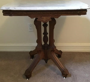 ANTIQUE WHITE MARBLE TOP PEDESTAL TABLE