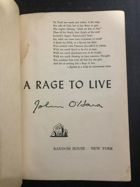 1949 A RAGE TO LIVE BY JOHN O'HARA