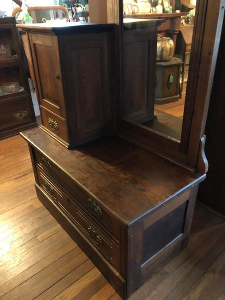 ANTIQUE MIRRORED DRESSING TABLE WITH HAT BOX