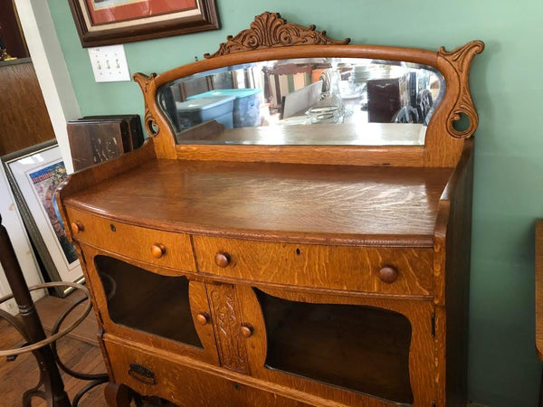 ANTIQUE MIRRORED SIDEBOARD CREDENZA