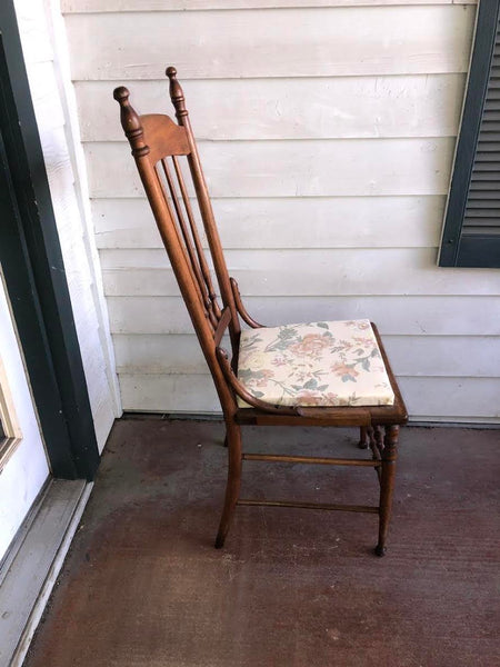 ANTIQUE WOODEN TALL SPINDLE BACK CHAIR