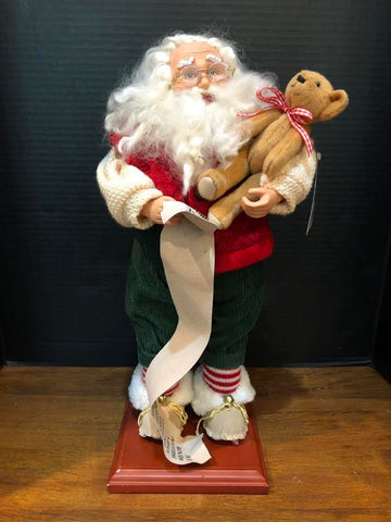 SANTA'S WORKSHOP 18" SANTA CLAUS HOLDING TEDDY BEAR AND LIST FIGURINE (NEW WITH TAG)