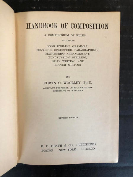 1920 HANDBOOK OF COMPOSITION BY EDWIN C. WOOLLEY (HARDBACK)