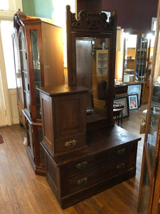 ANTIQUE MIRRORED DRESSING TABLE WITH HAT BOX