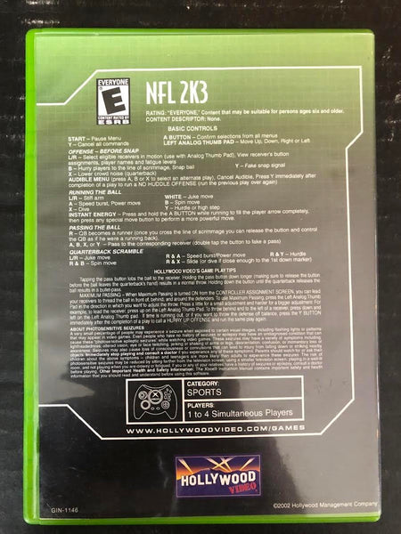 2002 XBOX SEGA SPORTS NFL 2K3 (INCLUDES GAME AND ORIGINAL BOX)