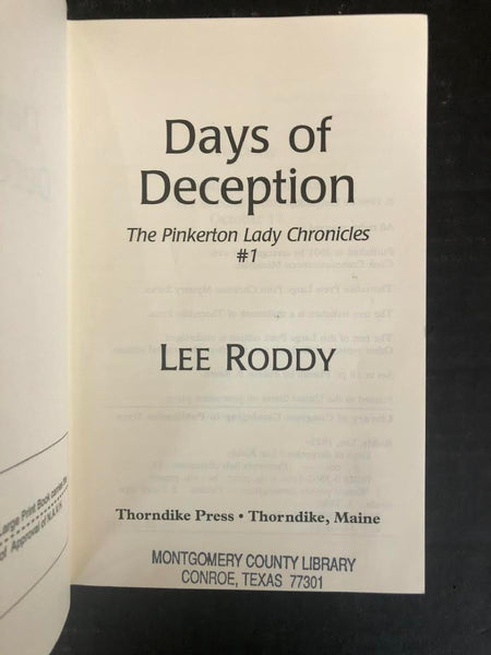 2001 DAYS OF DECEPTION BY LEE RODDY (LARGE PRINT, HARDBACK BOOK)