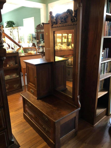 ANTIQUE MIRRORED DRESSING TABLE WITH HAT BOX