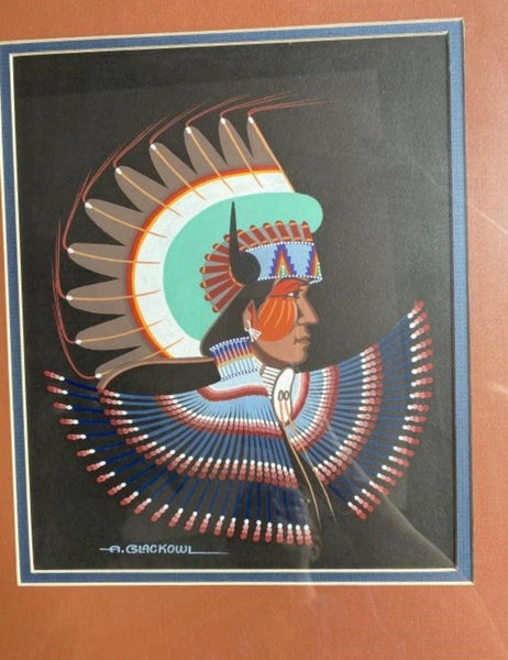 PLAINS WARRIOR PROFILE LITHOGRAPH ART CHEYENNE TRIBE ART BY ARCHIE BLACKOWL