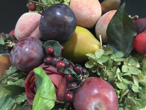 Decorative Fruit and Flowers Arrangement in Pedestal Bowl