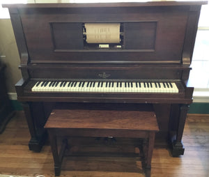 1923 H C Bay Co. Upright Walnut Player Piano (Serial #1594) w/ Bench