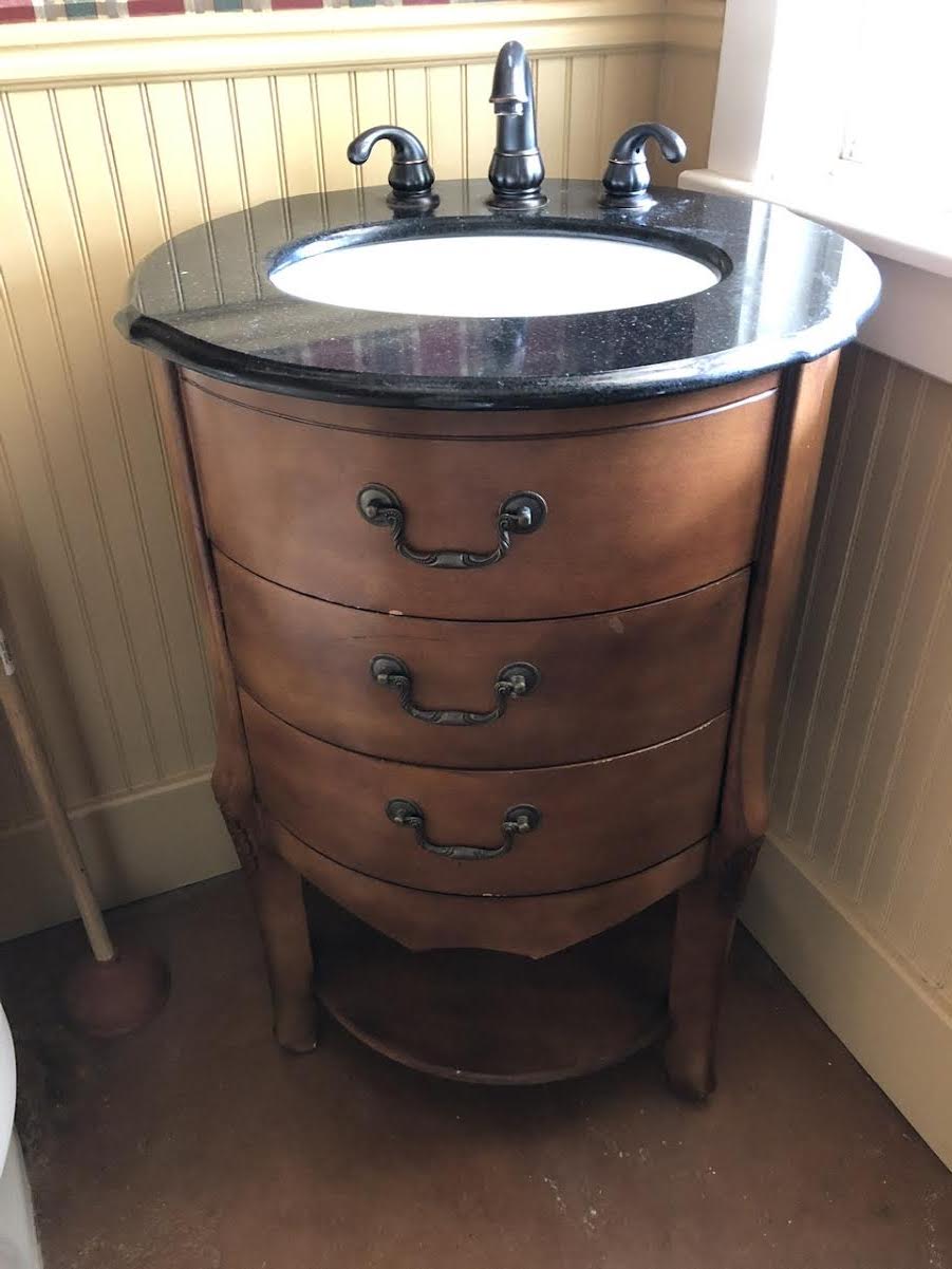 NICE WOODEN CONSOLE MARBLE TOP SINK AND CABINET