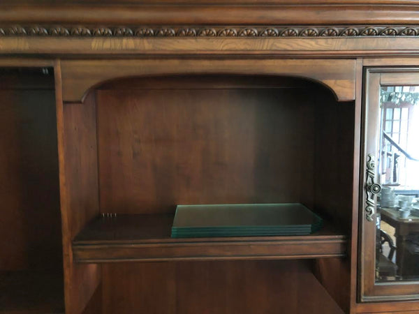 LARGE HEAVY WOOD OFFICE DESK AND HUTCH