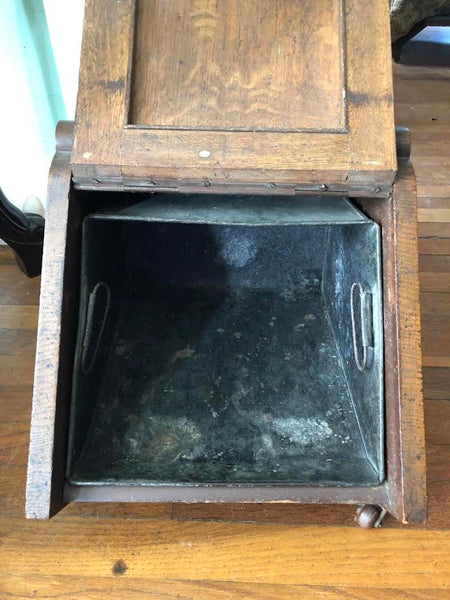 ANTIQUE WOODEN HOT COALS SCUTTLE BOX WITH METAL INSERT