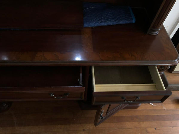 LARGE HEAVY WOOD OFFICE DESK AND HUTCH