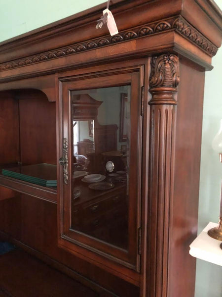 LARGE HEAVY WOOD OFFICE DESK AND HUTCH