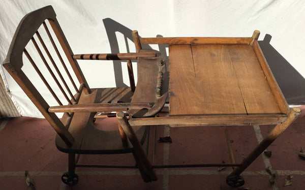 Antique Wooden High Chair Potty Chair with Folding Legs