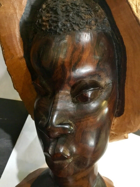 Hand Carved Wooden African Bust Sculpture