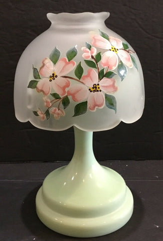 3-Piece Light Green Glass Pedestal with Floral Frosted Glass Shade Votive Holder