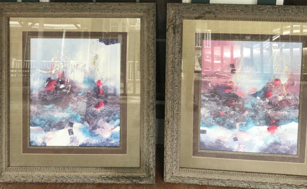 SET OF (2) LARGE 39”x34” FRAMED ABSTRACT PRINTS