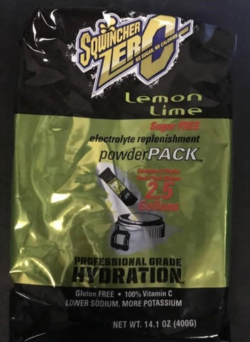 BOX OF (4) 8-PK SQWINCHER ZERO LEMON LIME ELECTROLYTE REPLENISHMENT POWDER PACKS 2.5 GAL EA (TOTAL 32 PACKETS)