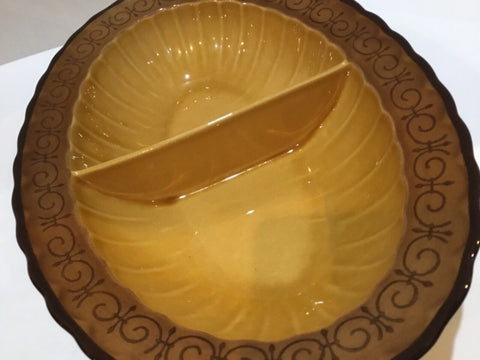 Metlox Vernon Ware "San Fernando Gold Poppy Trail" Divided Oval Serving Bowl