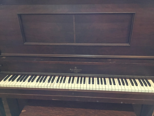 1923 H C Bay Co. Upright Walnut Player Piano (Serial #1594) w/ Bench