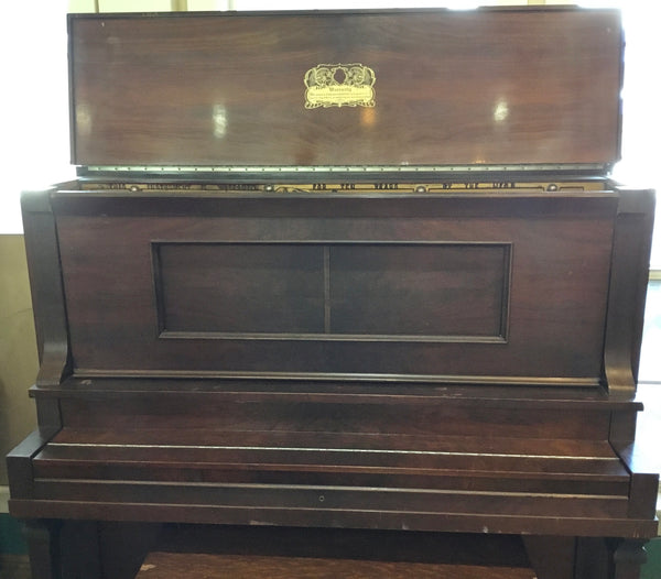 1923 H C Bay Co. Upright Walnut Player Piano (Serial #1594) w/ Bench