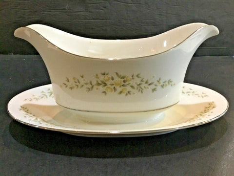 Crown Victoria China Carolyn Gravy Boat with Attached Underplate