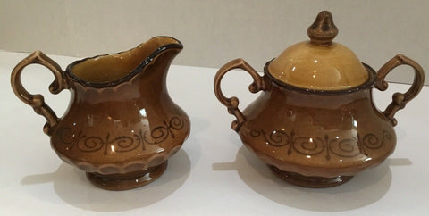 Metlox Vernon Ware "San Fernando Gold Poppy Trail" Creamer & Covered Sugar Bowl