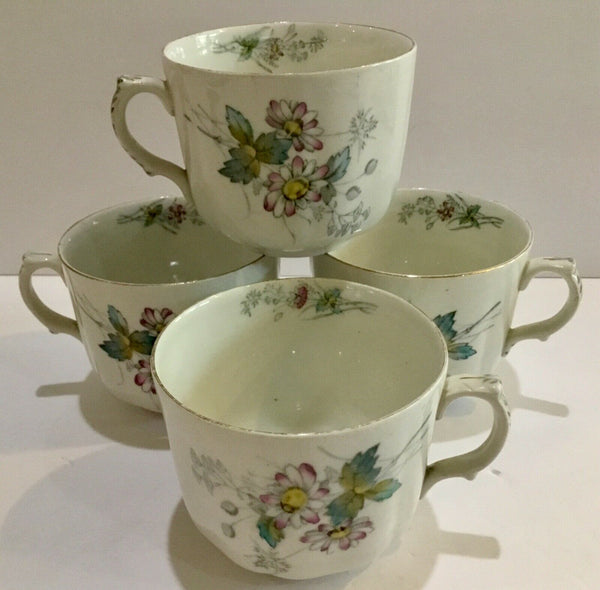 SET OF (4) ANTIQUE T&R BOOTE POTTERIES DAISY PATTERN CUPS (ENGLAND)