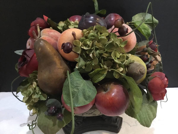 Decorative Fruit and Flowers Arrangement in Pedestal Bowl