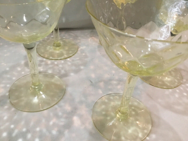 Set Of (5) Yellow Depression Stemmed Sherbet Champagne Glasses