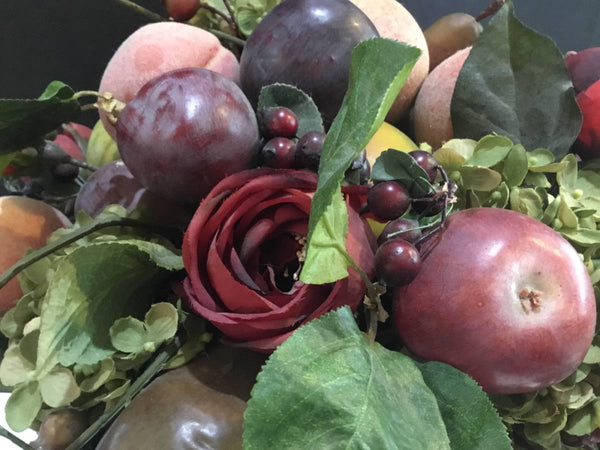 Decorative Fruit and Flowers Arrangement in Pedestal Bowl