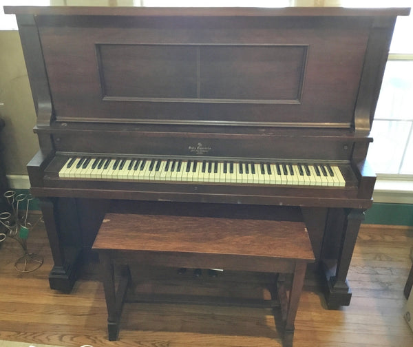 1923 H C Bay Co. Upright Walnut Player Piano (Serial #1594) w/ Bench