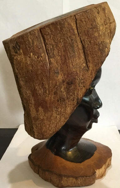 Hand Carved Wooden African Bust Sculpture