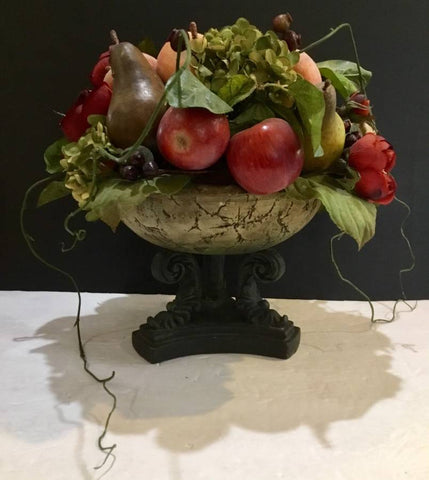 Decorative Fruit and Flowers Arrangement in Pedestal Bowl