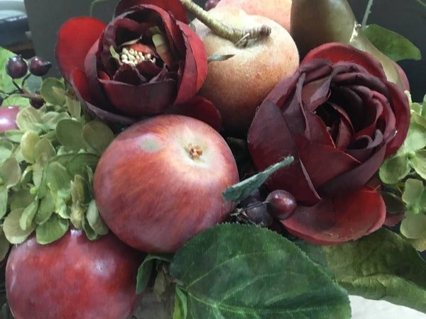 Decorative Fruit and Flowers Arrangement in Pedestal Bowl